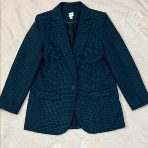 J. Crew Factory Navy and Green Plaid Blazer